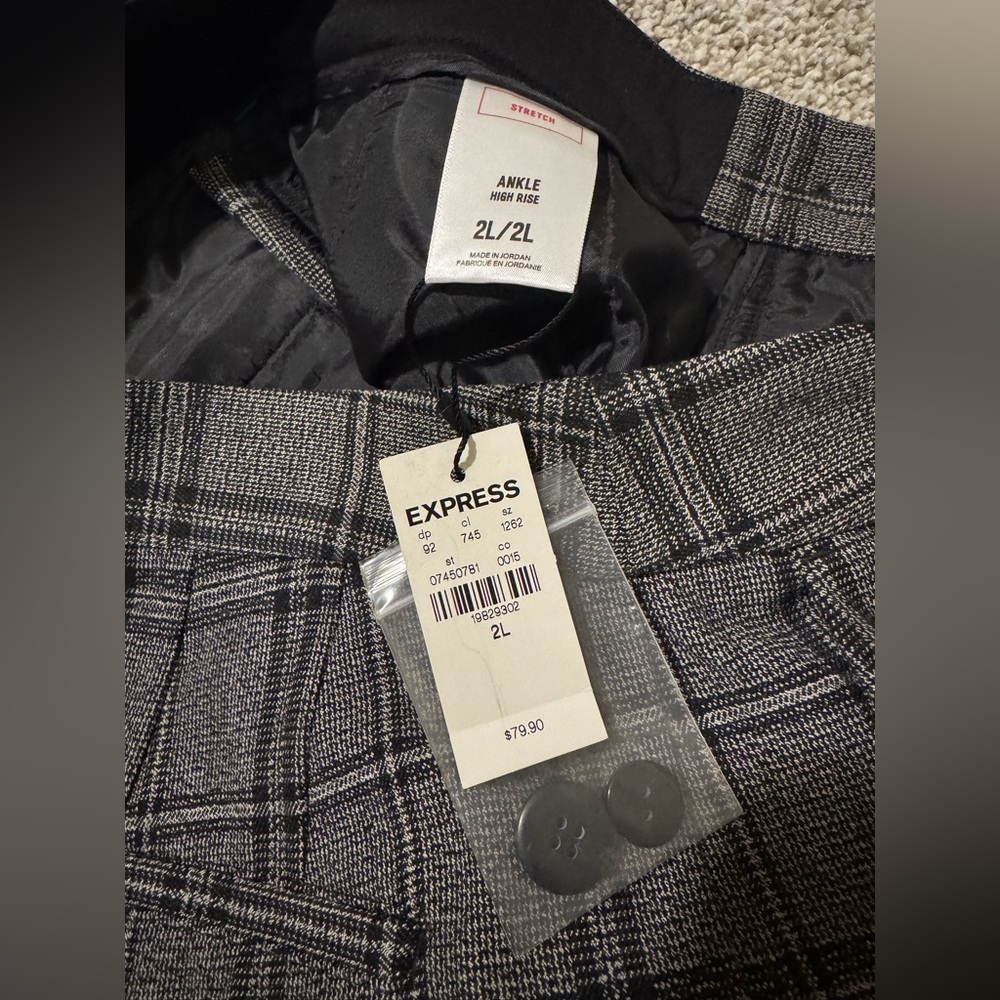 NWT Express Editor High Waisted Straight Ankle Stretch Pant | Size 2L | Plaid - Picture 4 of 7